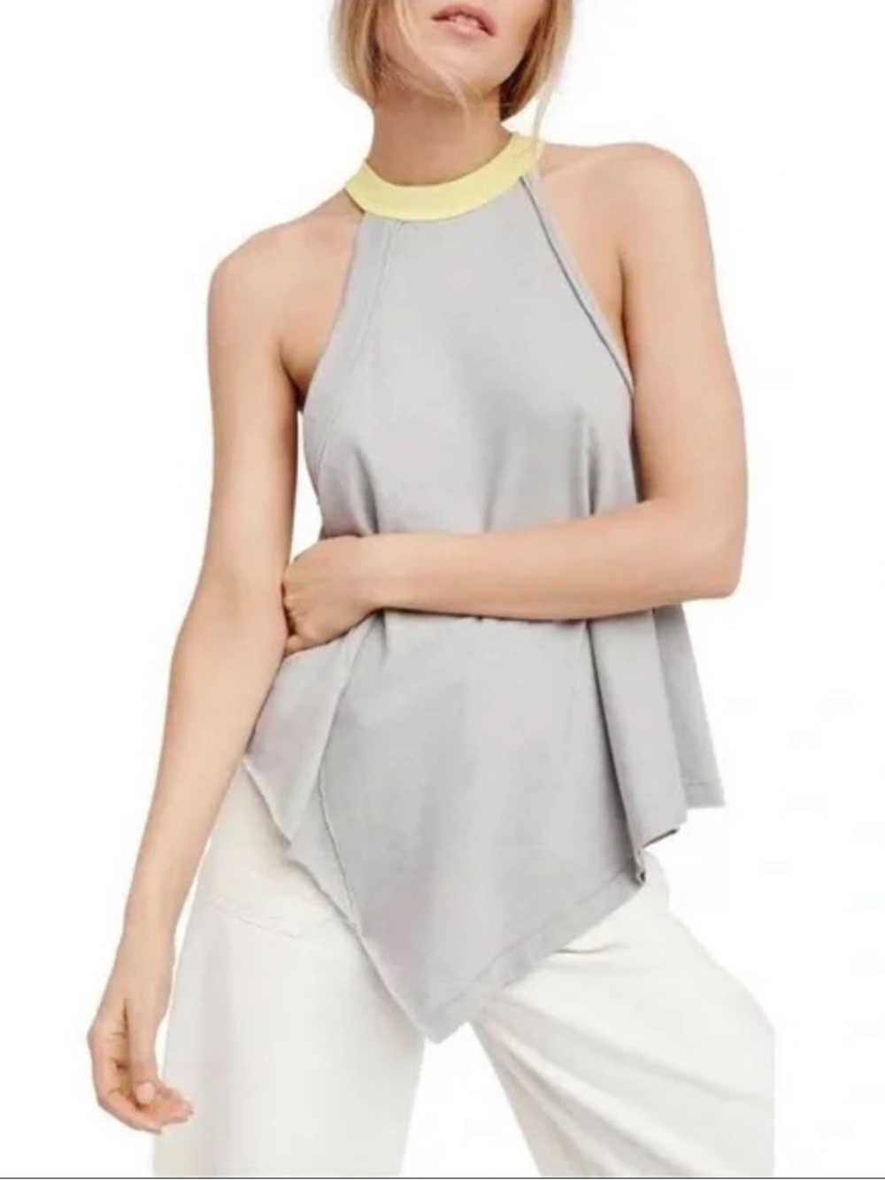 We The free twin peaks halter gray with yellow neck line. Size XS
